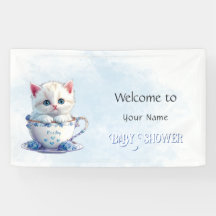 Kitten in Cup Blue Flowers Babydusche