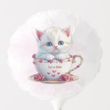 Kitten in Cup Pink Blume Ballon