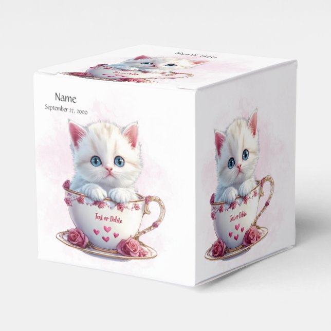 Kitten in Cup Pink Blume Gefälligkeitsbox Geschenkschachtel (Vorderseite)