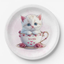 Kitten in Cup Pink Blume Papierplatte Pappteller