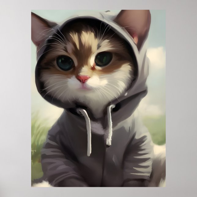 Kitten in einem Hoodie Poster (Vorne)