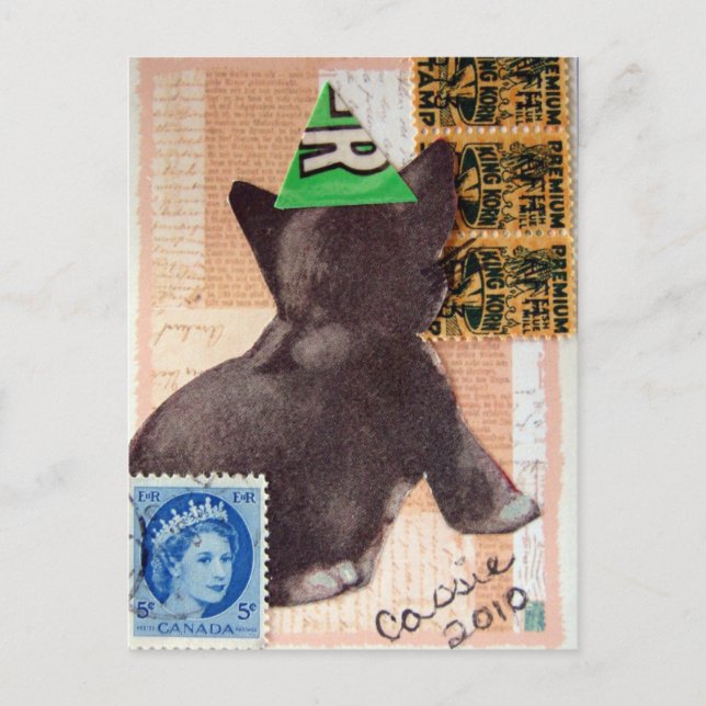 Kitten in einem Party mit gemischten Medien Einladungspostkarte (Vorderseite)