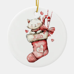 Kitten in einem rosa Strumpf Personalisierter Name Keramik Ornament