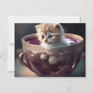 Kitten in einem roten Teacup - Katzenpostkarte Postkarte