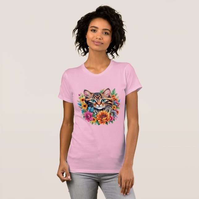 Kitten in farbenfrohen Blumenkranken T-Shirt (Vorne ganz)