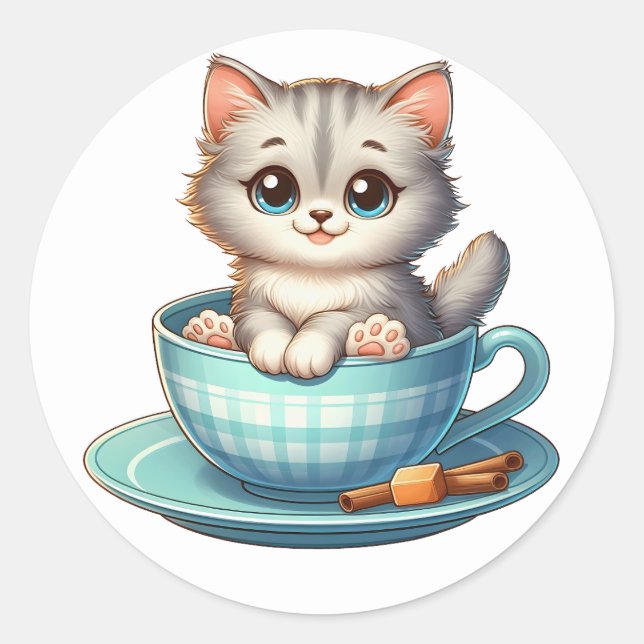 Kitten in Teebecher Sticker (Vorderseite)
