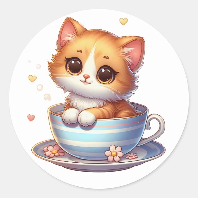 Kitten in Teebecher Sticker (Vorderseite)
