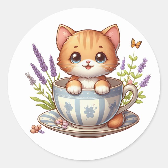 Kitten in Teebecher Sticker (Vorderseite)