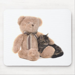 Kitten in the arms of a teddy bear mousepad