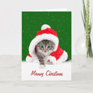 Kitten in Weihnachten Weihnachtsmannmütze und Schn Karte
