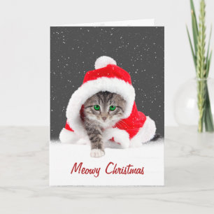 Kitten in Weihnachten Weihnachtsmannmütze und Schn Karte