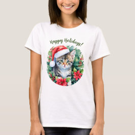 Kitten in Weihnachtsmannmütze Happy Holidays Weihn T-Shirt