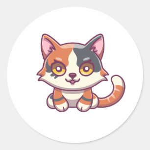 Kitten Kawaii niedlicher Cartoon bunt Runder Aufkleber