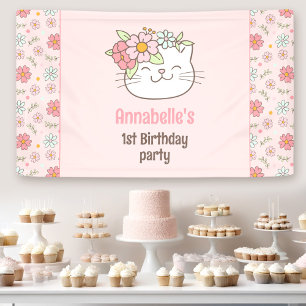 Kitten Kitty Cat Pink Girl 1. Geburtstag Banner
