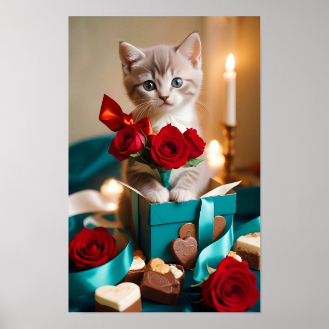 Kitten Liebe Tender Romantisches Geschenk Poster (Vorne)