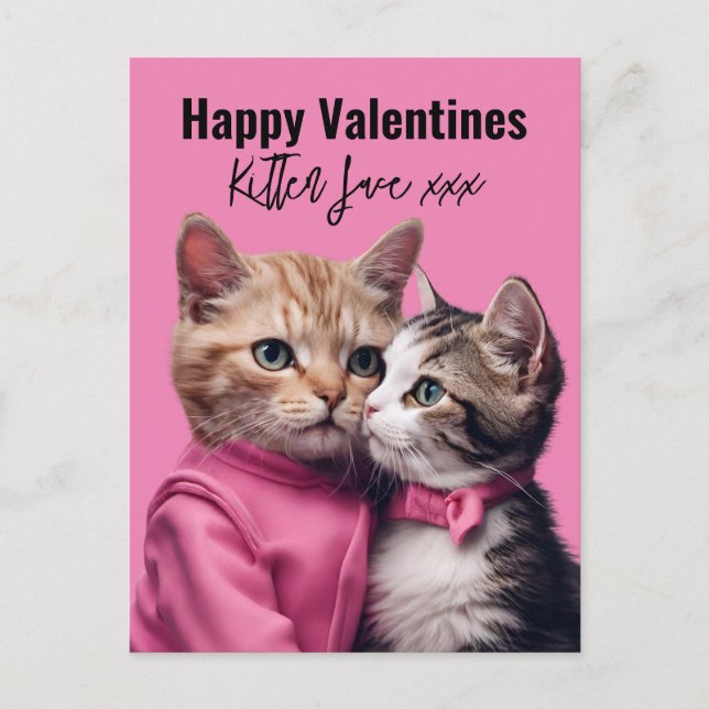 Kitten Liebe Valentine Katzenliebhaber Haustier Ha Postkarte (Vorderseite)