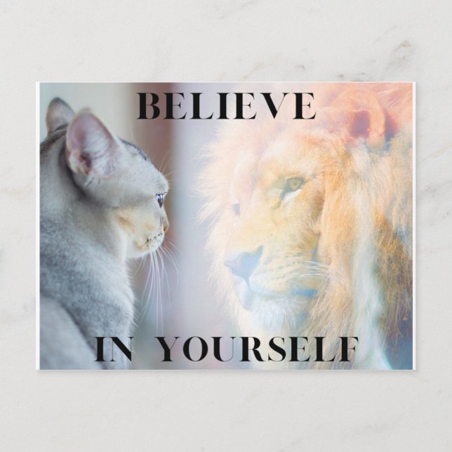 Kitten & Lion Mirror Glauben an sich selbst Postkarte (Vorderseite)