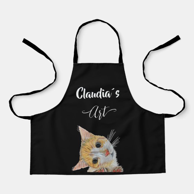 Kitten looking art and name All-Over Print Apron Schürze (Vorderseite)