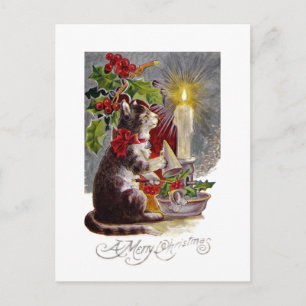 Kitten macht eine Kerze aus Postkarte