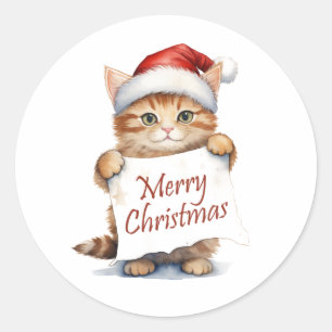Kitten Merry Christmas Runder Aufkleber