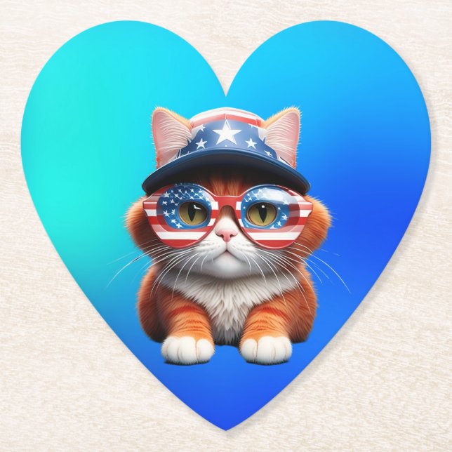 Kitten mit amerikanischer Brille Hat-37654 Untersetzer (Vorderseite)