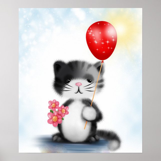 Kitten mit Ballon Poster (Vorne)
