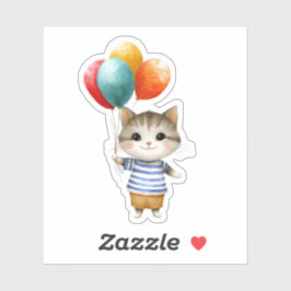 Kitten mit Birthday Balloons | Niedliches Party Ce Aufkleber