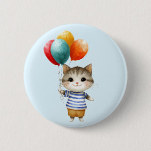 Kitten mit Birthday Balloons   Niedliches Party Ce Button