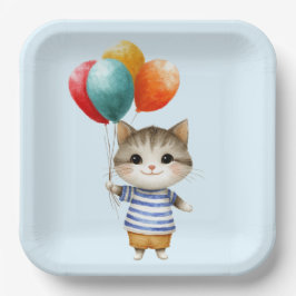 Kitten mit Birthday Balloons | Niedliches Party Ce Pappteller