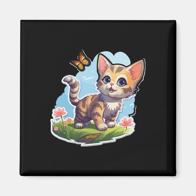 Kitten mit blauen Augen und Schmetterling perfekt  Magnet (Vorne)