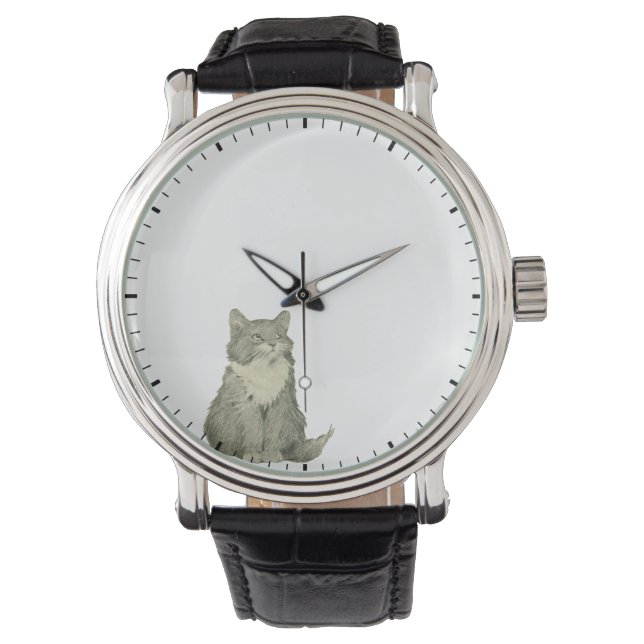 Kitten mit Blick auf Uhrhandbügel - Cat Clock Armbanduhr (Vorderseite)