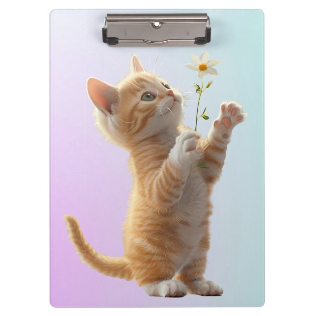 Kitten mit Blume Klemmbrett (Vorderseite)