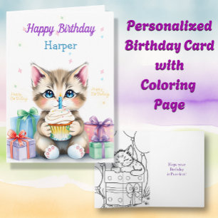 Kitten mit Cupcake Coloring Page Geburtstag Karte