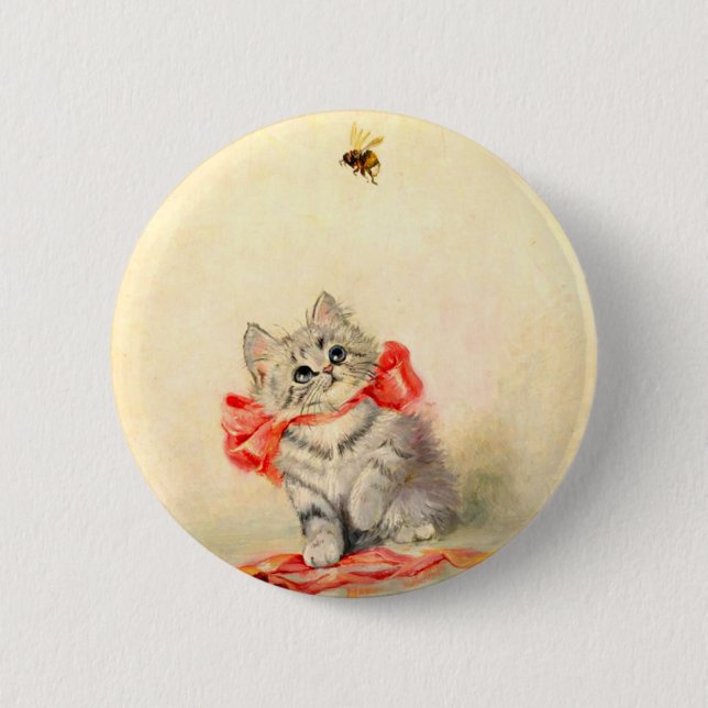 Kitten mit einem roten Band Button (Vorderseite)