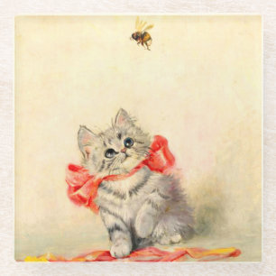 Kitten mit einem roten Band Glasuntersetzer
