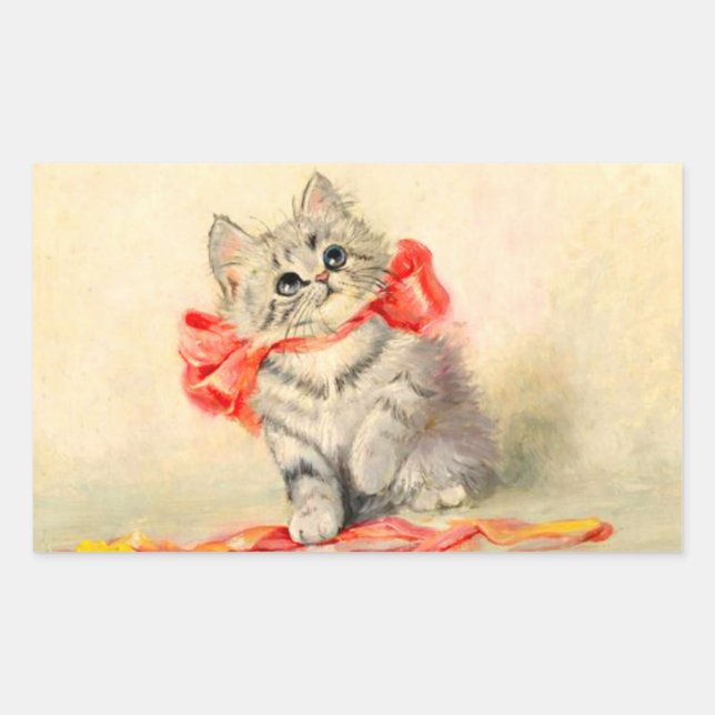Kitten mit einem roten Band Rechteckiger Aufkleber (Vorderseite)