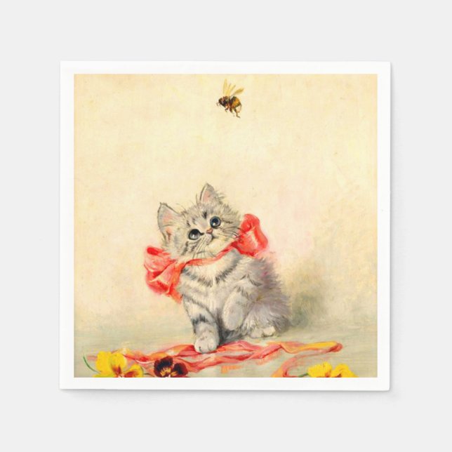 Kitten mit einem roten Band Serviette (Vorderseite)