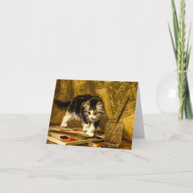 Kitten mit Farbe und Pinsel Einladung (Vorderseite)