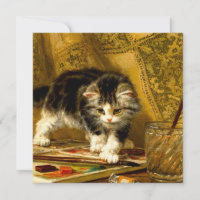 Kitten mit Farbe und Pinsel