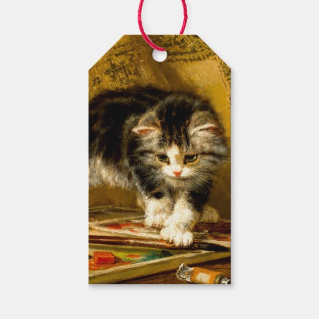 Kitten mit Farbe und Pinsel Geschenkanhänger (Vorderseite)