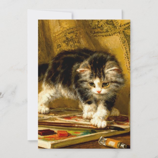 Kitten mit Farbe und Pinsel Save The Date (Vorderseite)