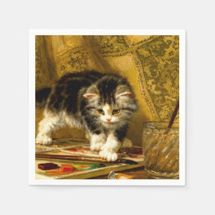 Kitten mit Farbe und Pinsel Serviette