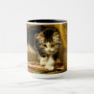 Kitten mit Farbe und Pinsel Tasse