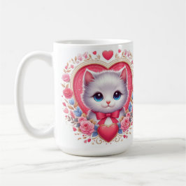 Kitten mit Red Bow mit romantischen Blumenherzen Kaffeetasse