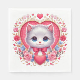 Kitten mit Red Bow mit romantischen Blumenherzen Serviette