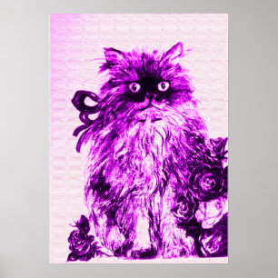 KITTEN MIT ROSEN, Violett, Lila und Weiß Poster