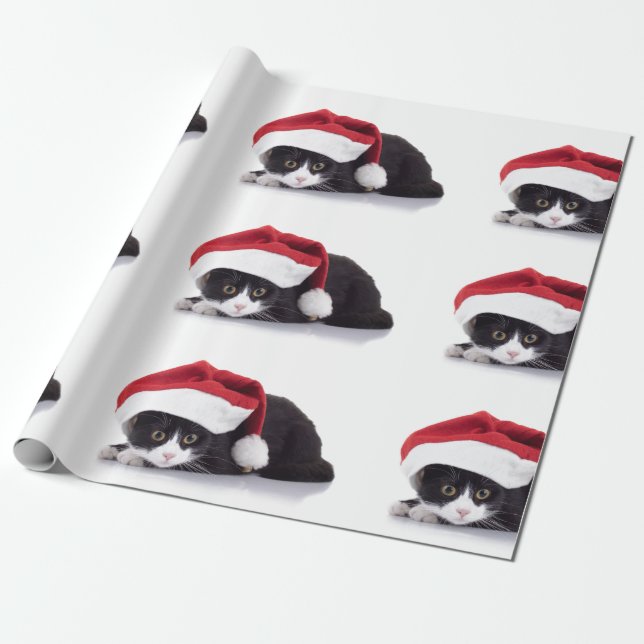 Kitten mit Weihnachtsmannmütze Wrapping Paper Geschenkpapier (Ungerollt)