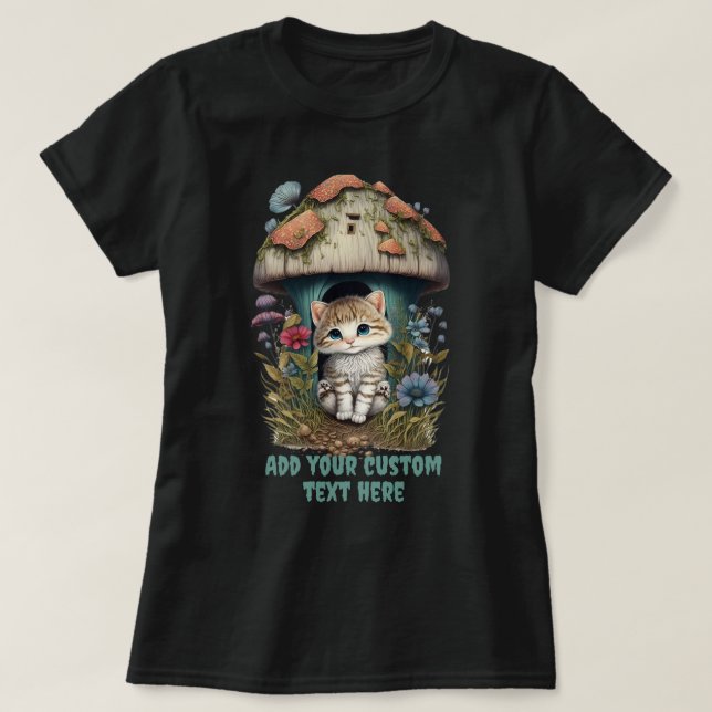 Kitten Mushroom House Floral, Katzen Pet Liebhaber T-Shirt (Design vorne)