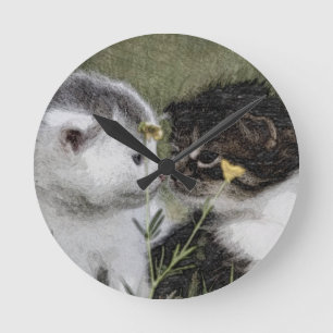 Kitten, Niedlich, Natur Runde Wanduhr