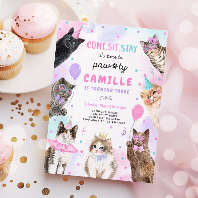 Kitten Party Let's Pawty Kitty Cat Birthday Einladung (Von Creator hochgeladen)